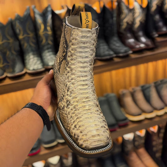 Men's Python Square-Toe Ankle Boots