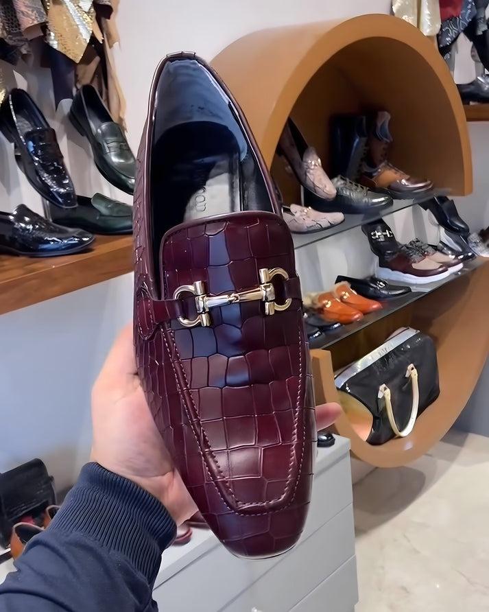 Wine Shade Crocodile Scaled Loafers