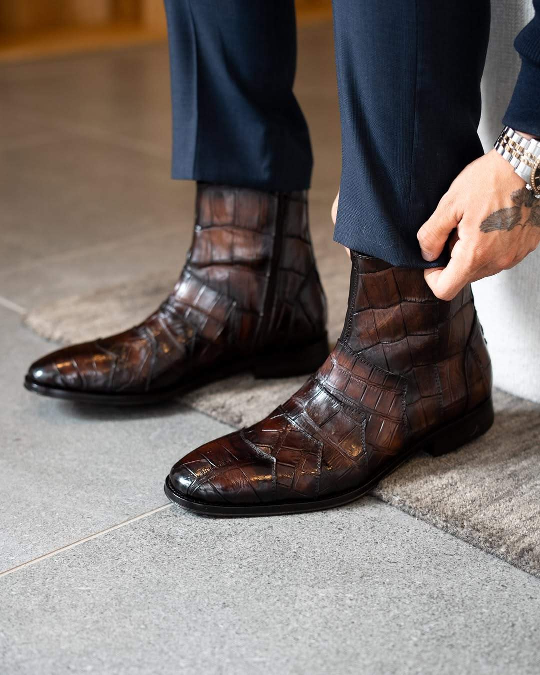 Crocodile Leather Chelsea Boots