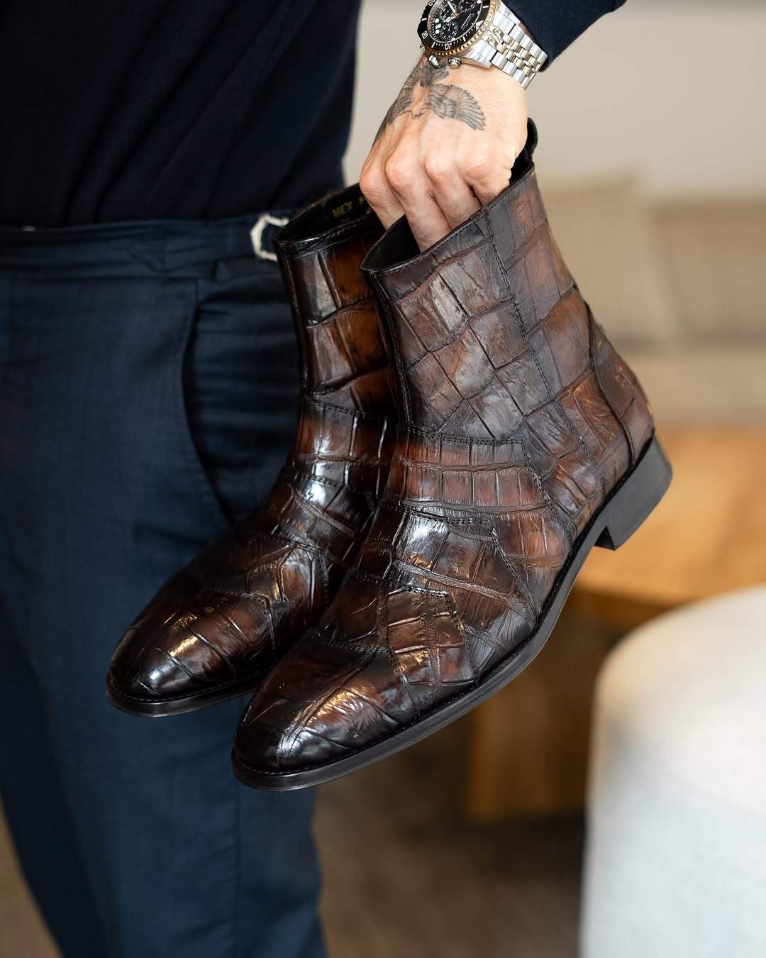 Crocodile Leather Chelsea Boots