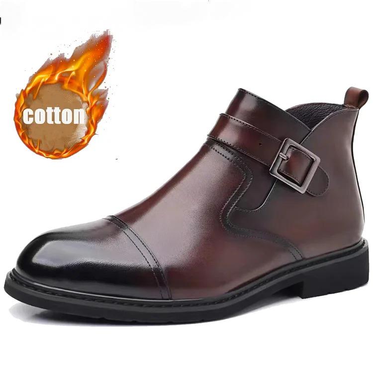 Cowhide Warm Business Dress Boots